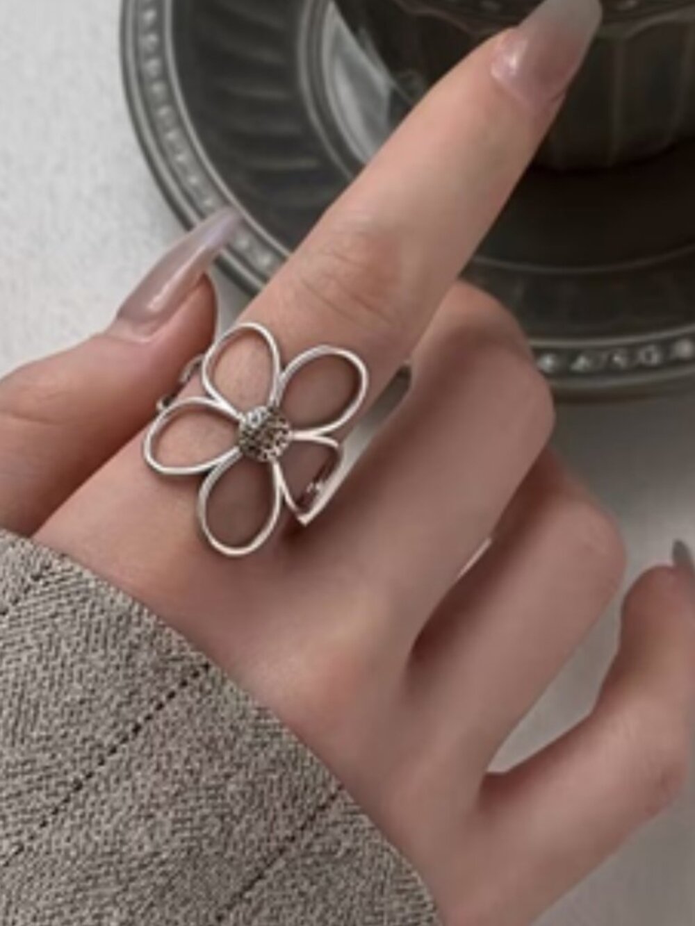 Petal Ring Minimalist Hollow-Out Floral Flower Adjustable Sizing Artisan Flare
